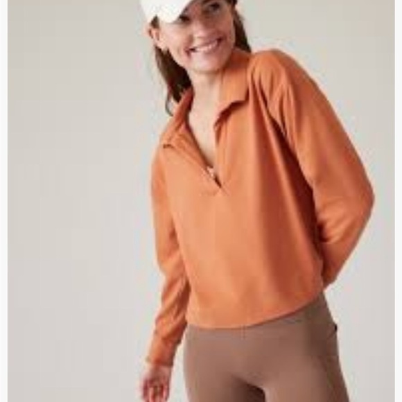 Athleta Tops - Athleta Retroterry Polo Sweatshirt Sunbaked Clay Orange Boxy Relaxed Size XL NEW
